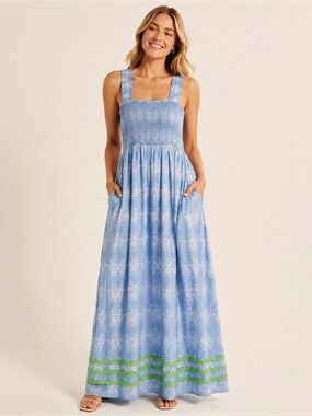 Sail To Sable Blue Green Smocked Maxi Dress Size Large